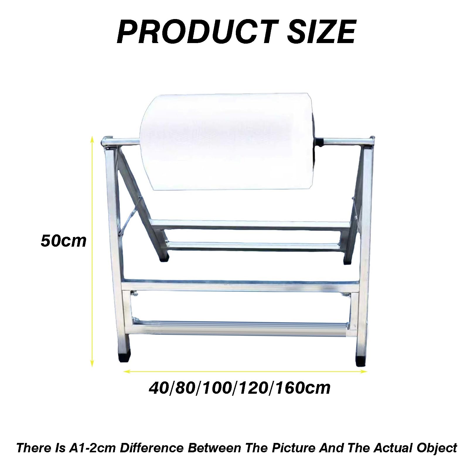 Supporto per rotolo di pluriball resistente, capacità di carico 120 kg, supporto per imballaggio in metallo per lo spostamento, rack di supporto per film isolante EPE