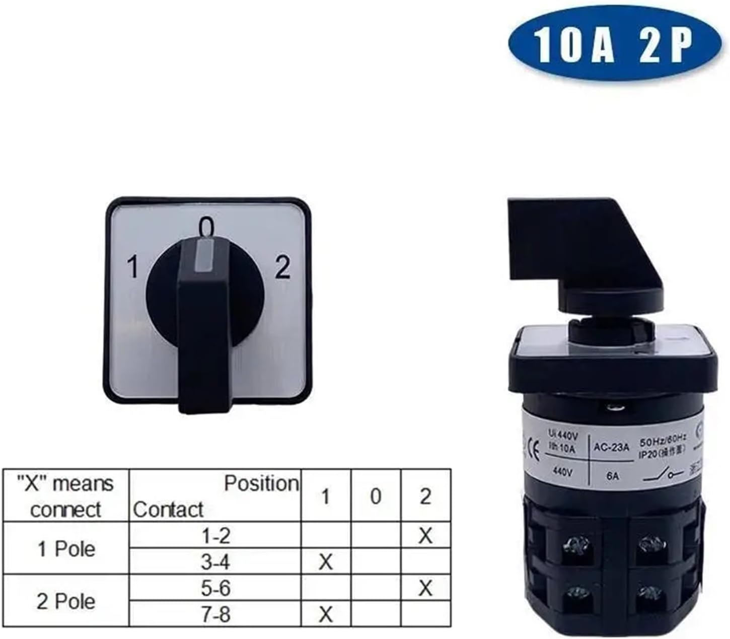 LW26-10/5 Changeover Selector LW28 Series 1-5 Poles 10A Silver Power Control Rotary Cam Switch(2P 8Terminal-102)