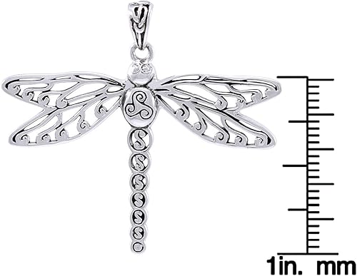 Miniatura 4 de Jewelry Trends Collar con colgante de libélula triskele celta de plata de ley de 18 pulgadas, Metal, Circonia cúbica