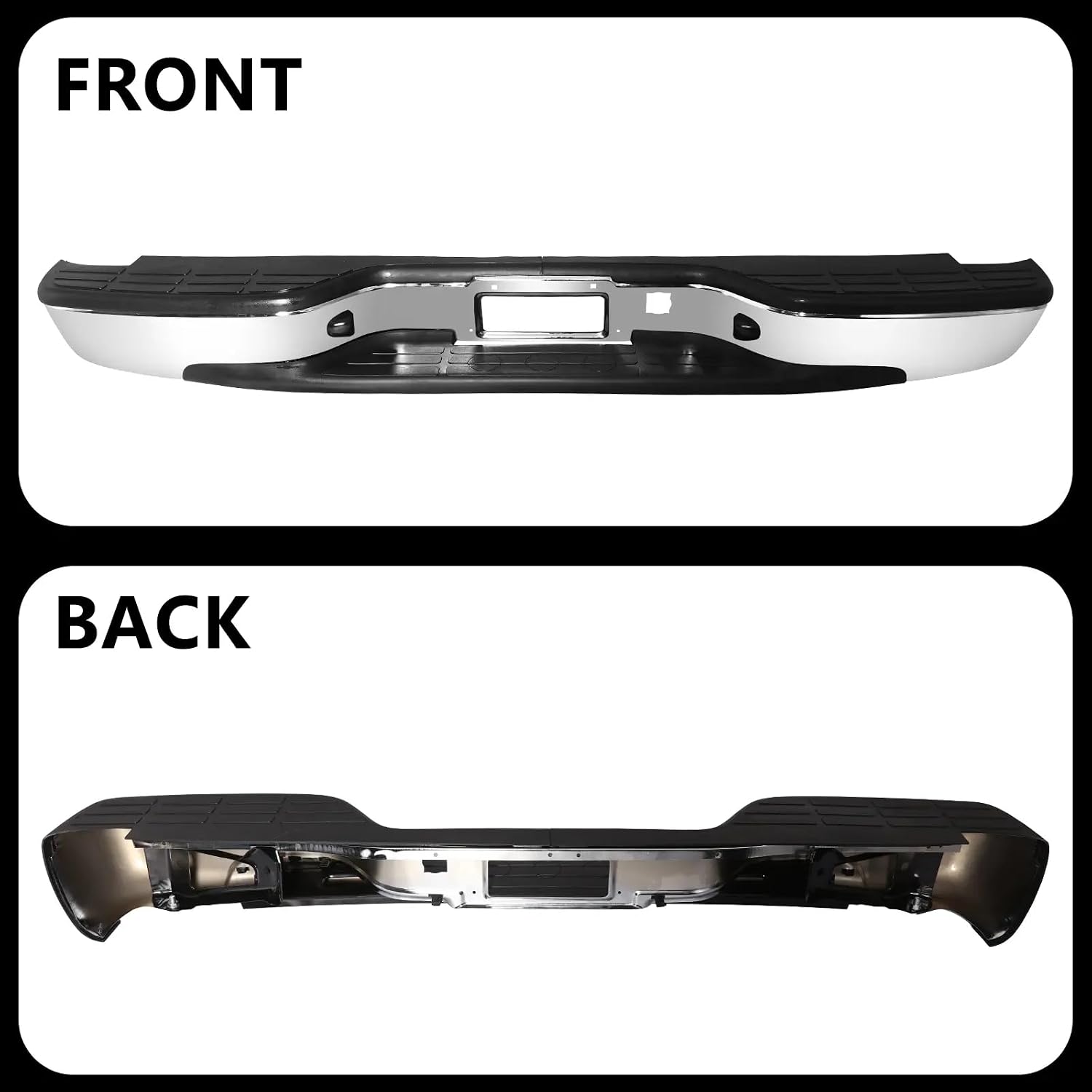 PENSUN Rear Step Bumper Assembly Compatible with 1999-2007 Chevy Chevrolet Silverado GMC Sierra 1500 2500 Classic Face Bar W/License Plate Lights, W/O Parking Sensor Hole, Chrome