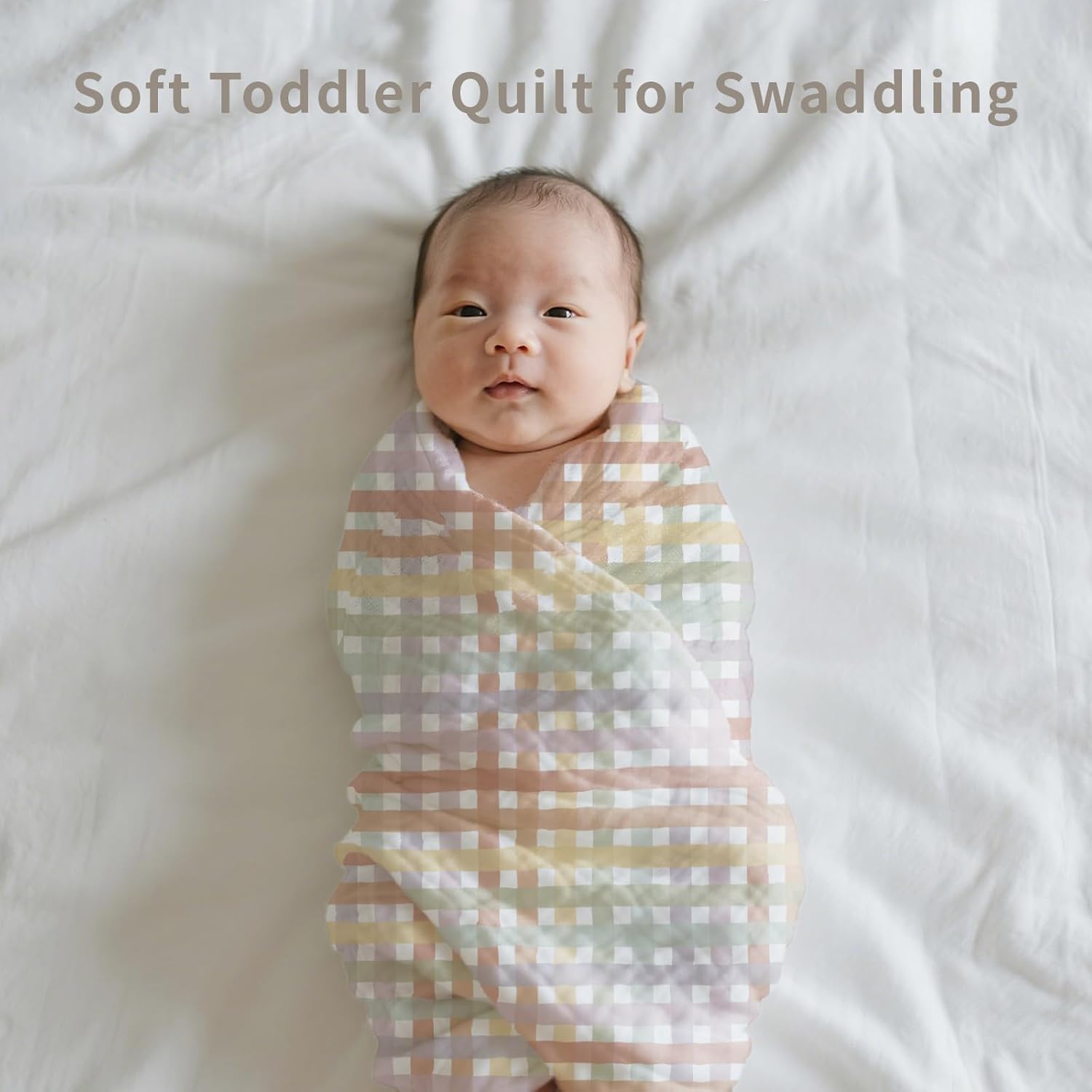 Muslin Swaddle Blankets 6-Layer Cotton Baby Blankets for Boys & Girls 43"X43"Inches Receiving Blankets,Soft Skin-Friendly Baby Crib Blanket(Rainbow Grid) - Image 6