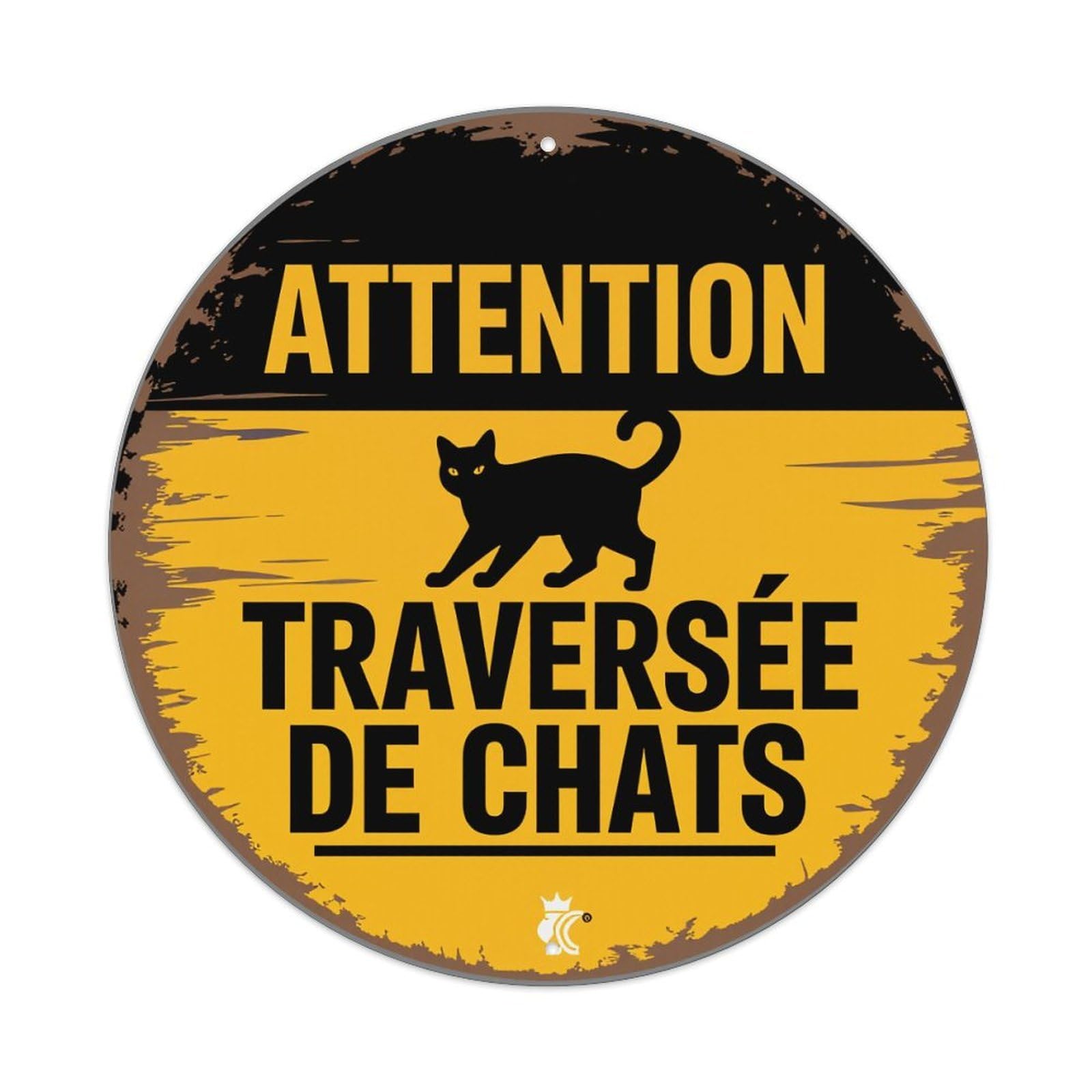 Attention Cat Crossing Round Tin Sign Vintage Metal Poster Retro Bar, Home, Man Cave, Kitchen, Laundry Room Wall Art Decor Gift 8x8Inch