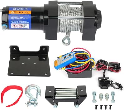 electric winch kit, 4000LBS winch ATV UTV Truck winch, 12V Steel Cable Winch, with Wireless Remote Controller & Control Box & Roller Fairlead & Mounting Plate, Hook