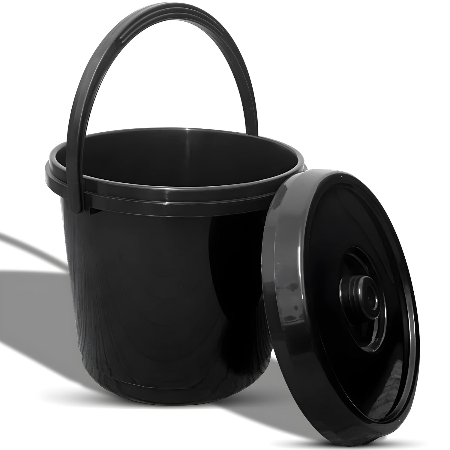 Vr7 Black -14L Plastic Bucket With Lid, 3 Gallons Nappy Storage Bin, Easy-To-Clean, Plastic Buckets With Handles - Ideal Baby Nappy Bucket - Durable & Versatile