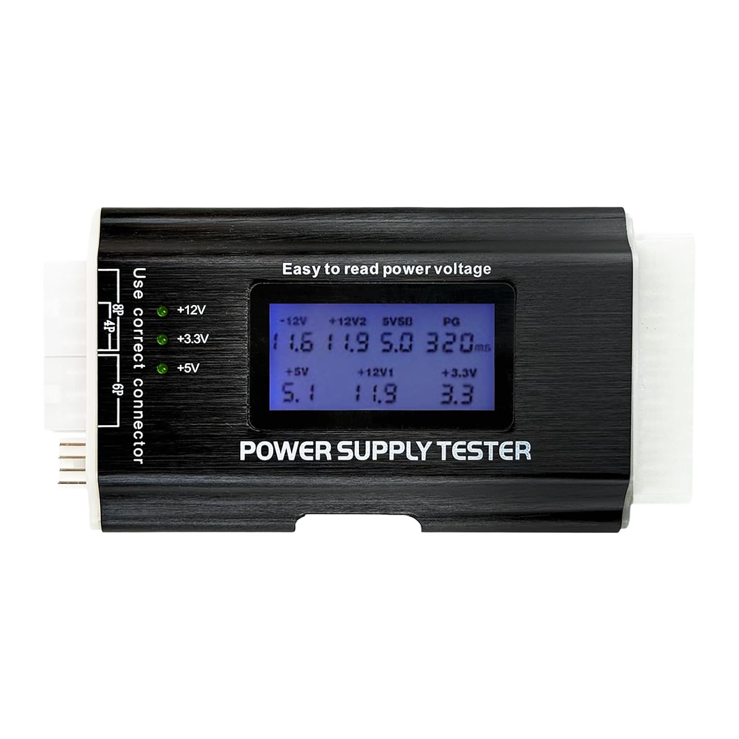 Computer PC Power Supply Tester 20/24 4/6/8Pin Power Supply Tester Aluminum | Power Supply Host Inspection Maintenance Tester Tool w/ LCD Display&Buzzer Automatic Alarm for ATX/ITX/TFX/BTX Power Supplies