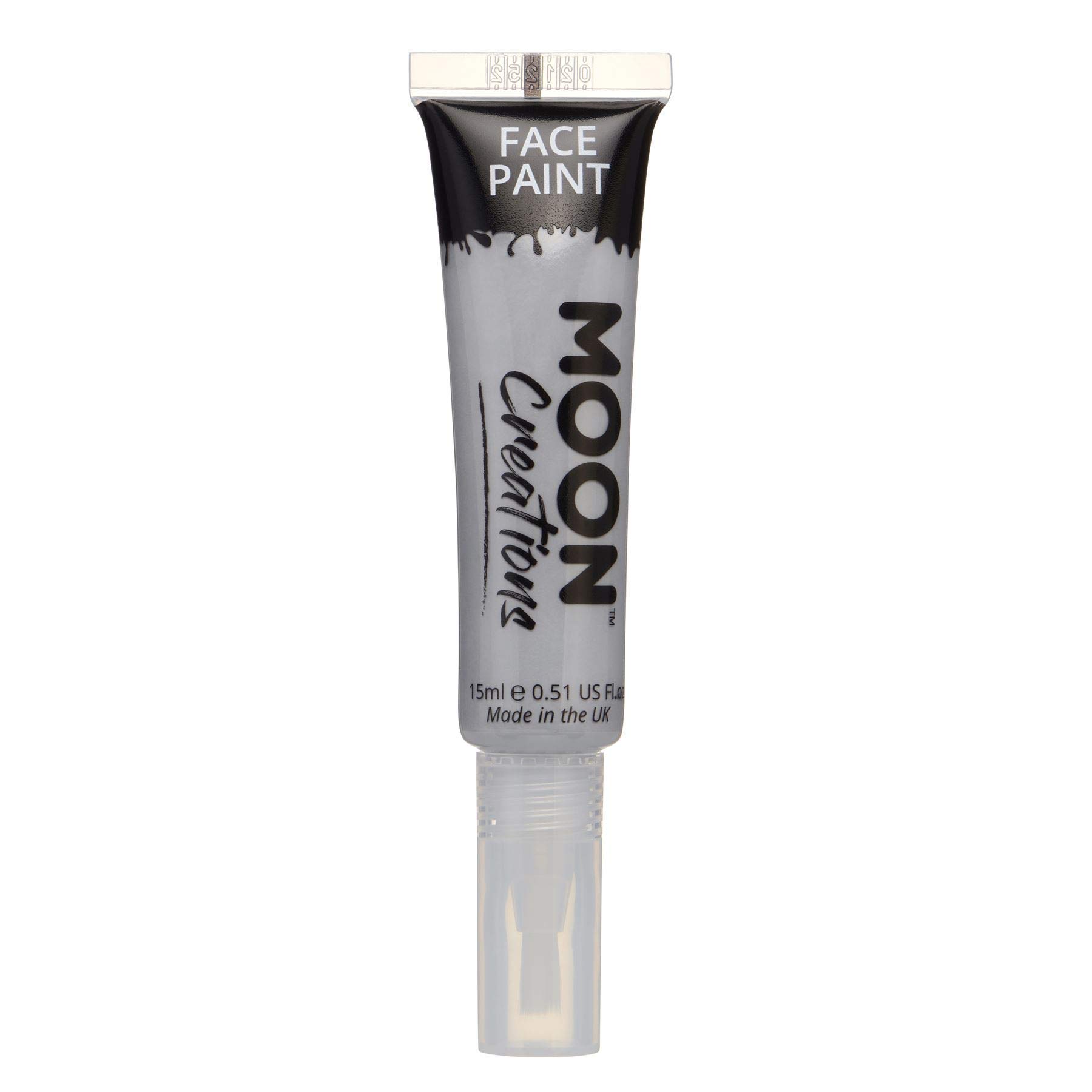 Moon Creations Face & Body Paint Tubes with Brush Applicator | Grey | 15ml | Ready to Use | Cruelty Free, Made in UK | Face Paint for Kids, Adults, Fancy Dress, Festivals, Halloween