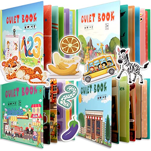 AMAZON - AMINY 4 Subjects Montessori Quiet Book Busy Board for Toddlers, Toddler Travel Toys, Sensory Toddler Activities, Montessori Educational Toys for 2 3 4 Year Old Boys Girls Gift