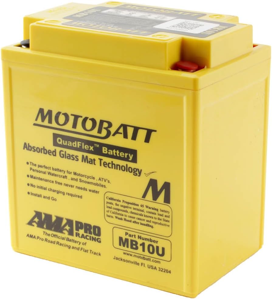 MotoBatt MB10U (12V 14.5 Amp) 175CCA Factory Activated QuadFlex AGM Battery, Large