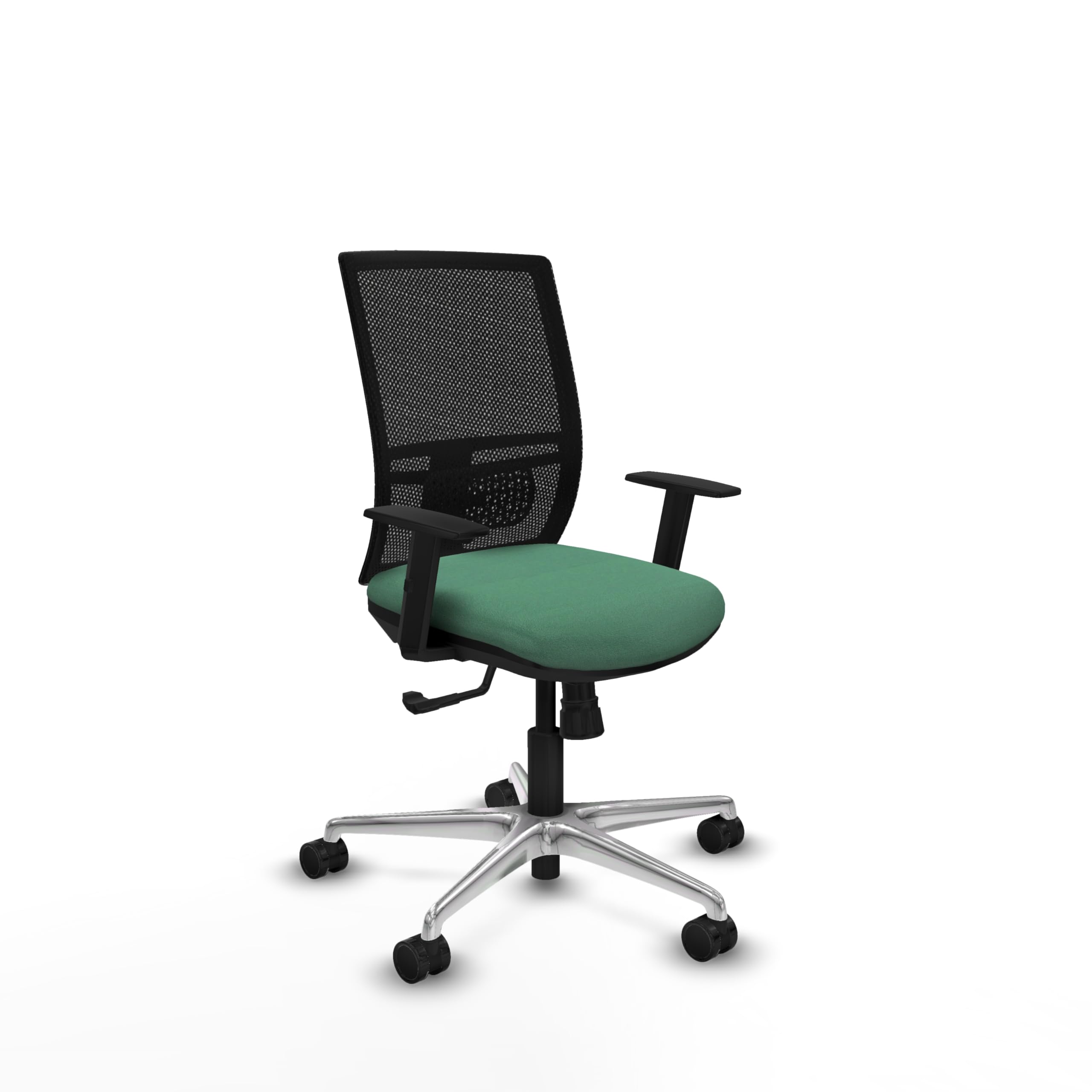 Piqueras y Crespo - Sedia operativa Yunquera con bracci 1D, supporto lombare regolabile in altezza. Dotato di sincro 4 posizioni e schiuma di taglio. con ruote 65 mm nylon. Nero/Verde smeraldo