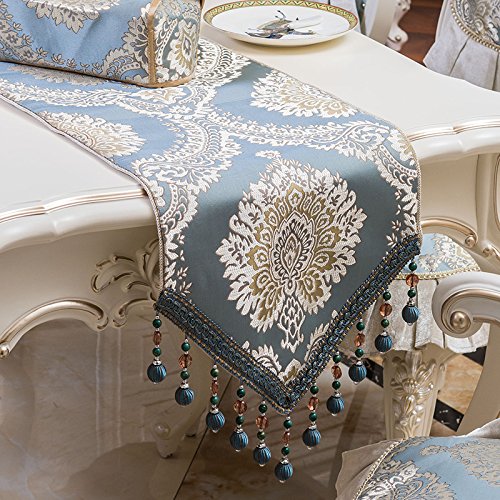 Chemin de table méditerranéen européen bleu blanc Clarence 33x220 cm
