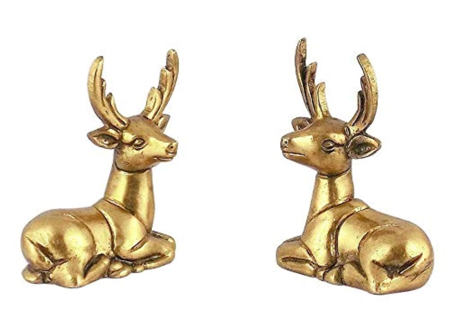 Global Store Elite Brass Handmade Deer Set Showpiece for Home Decor (Golden, 5x3x7cm), Weight - 200 GMS