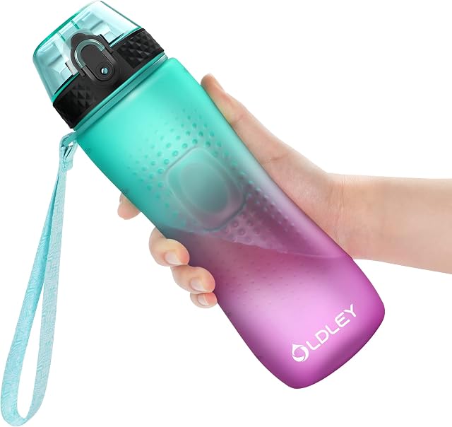 OLDLEY 750ml Sports Water Bottle with Straw, Motivational Water Bottle, Drinks Bottle with Time Markings to Drink & Lock Cover, Leak Proof, BPA Free, for Kids Boys Girls Adults, Gym, School, Cycling