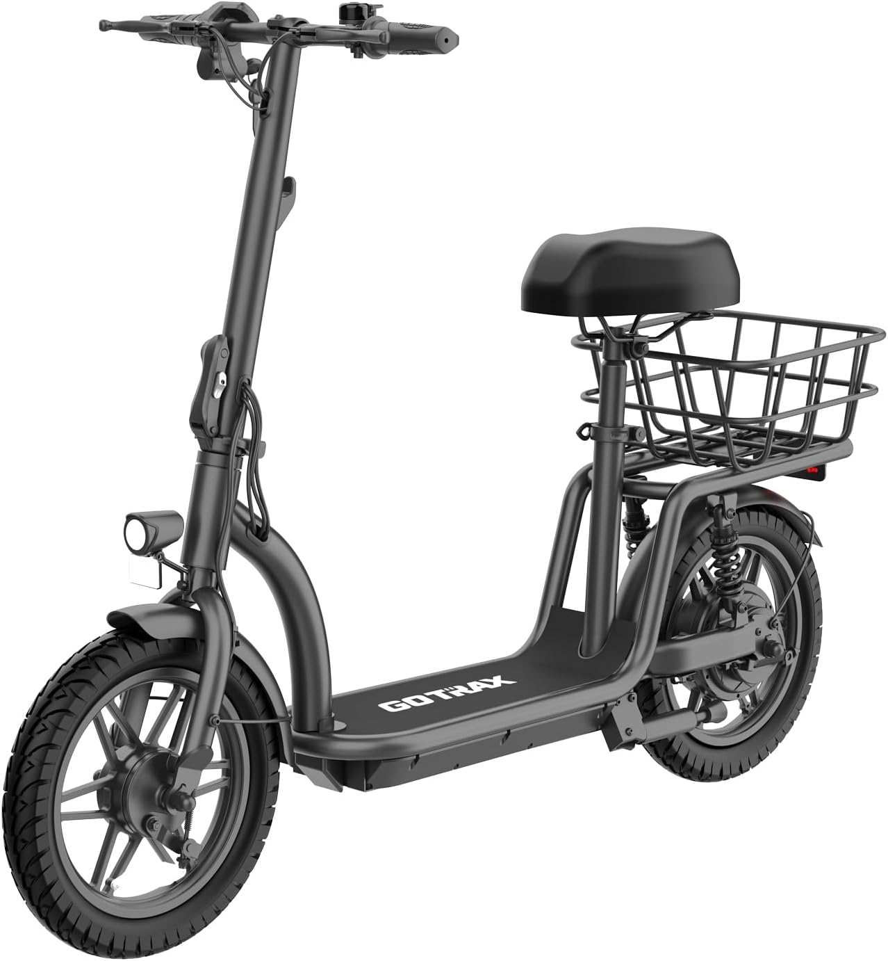 Adult Electric Scooter with Seat, Max 19-25miles Range, 15.5-20mph Power by 350W-500W Motor, All-Terrain Tire & Wider Deck & Soft Cushioning Seat with Carry Basket