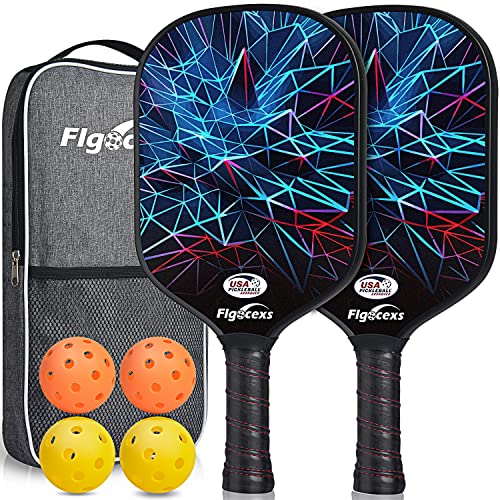 Usapa Approved Pickleball Paddles Light Weight With High Grit & Spin Set Of 2 Fiberglass Surface With 4 Pickle Ball. Polypropylene Honeycomb Core Pickleball Paddle Baggift For Men's And Women's #TOP18