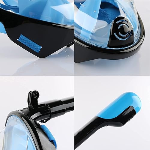 Miniatura 6 de Juego de esnórquel para adultos, máscara de buceo panorámico de 180° con soporte para cámara y esnórquel plegable con parte superior seca, para