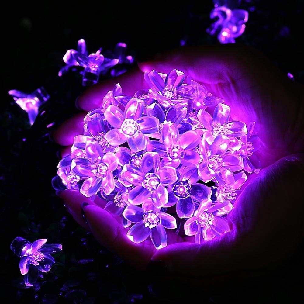 Solar Fairy String Lights 21ft 50 LED Purple Blossom Decorative Gardens, Lawn, Patio, Christmas Trees, Weddings, Parties (Purple)