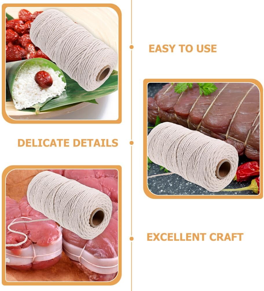 Hemoton 2rolls Twine Heavy Duty Cotton Cooking String for Meat Sausage Baking Natural Thick Food-Safe Kitchen Twine for Home