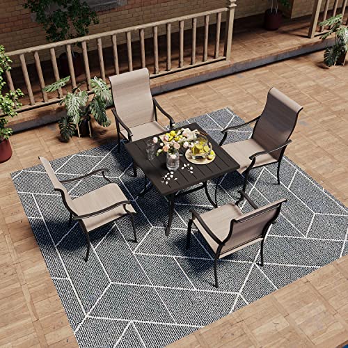 HAPPATIO Patio Dining Set,5 Piece Outdoor Dining Set,Patio Furniture Sets,4 Textilene Dining Chairs and 1 Square Dining Table. Easy to Maintain and Weather-Resistant.(Beige Brown)