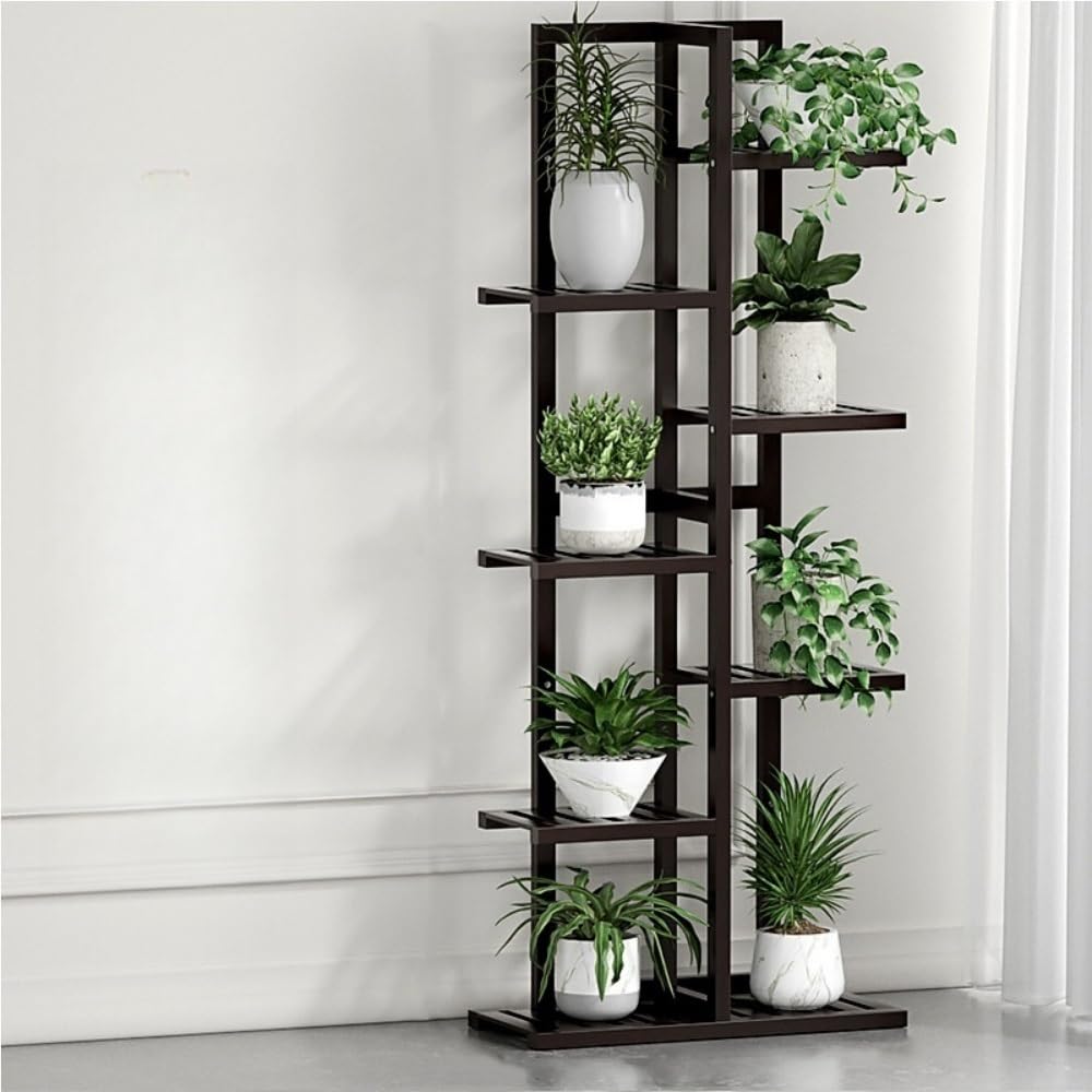 Goxyffmnv Flower Pot Rack, Plant Storage Rack, Wooden Flower Stand, Simple Plant Stand, Multi-layer Display Rack for Living Room, Balcony, Corridor(Black,15.8*8.3*55.9IN)