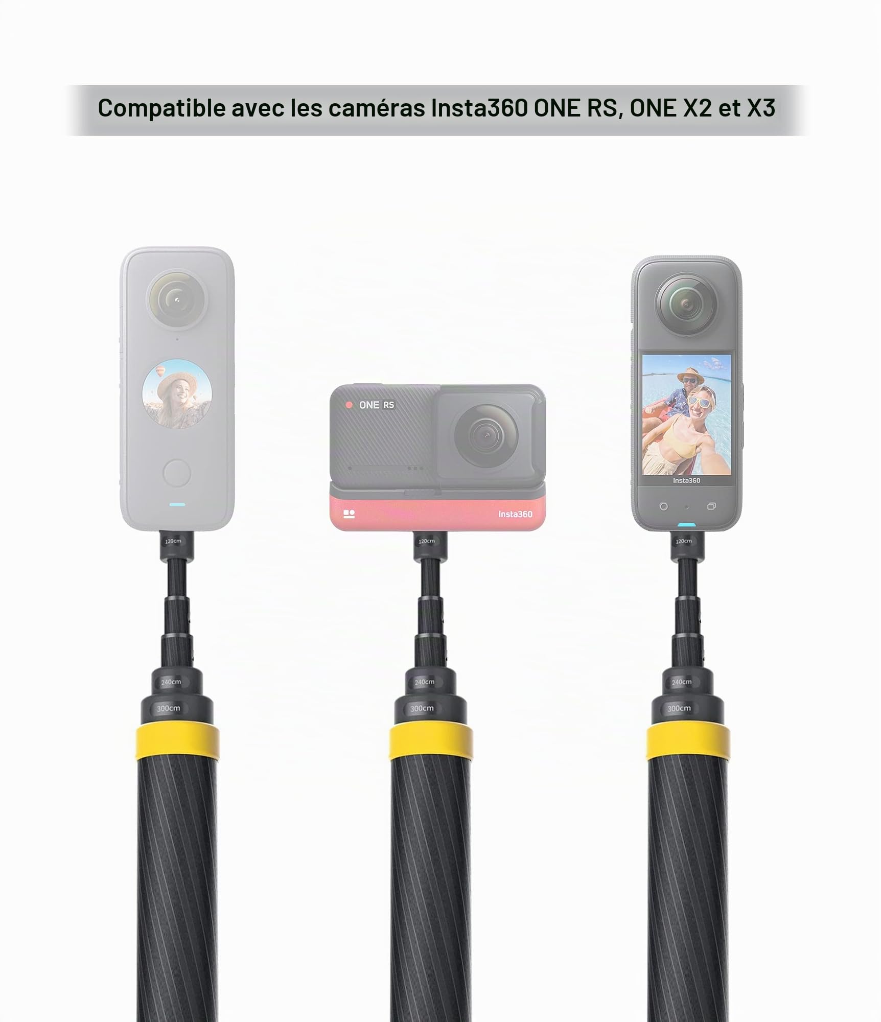 Insta360 DINEESS/B Bâton Support pour Selfies Appareil Photo Noir, Jaune