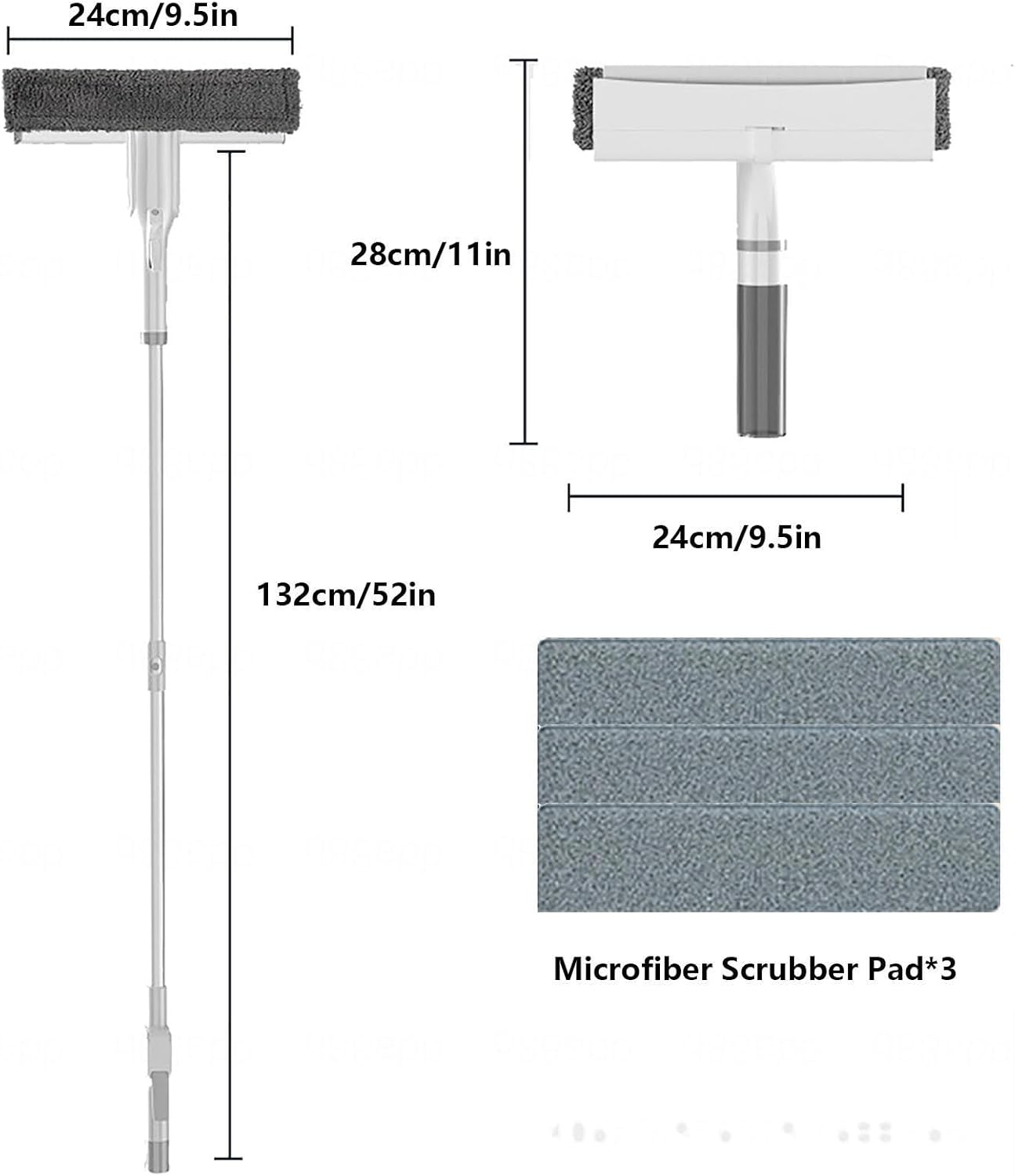 Spray Window Squeegee with Extension Pole with Sewage Collector and 3 Pads , 4 in 1 Shower Squeegee for Glass Doors with Extension Pole Shower Door Squeegee for Bathroom,Window,Mirror,Tile Wall