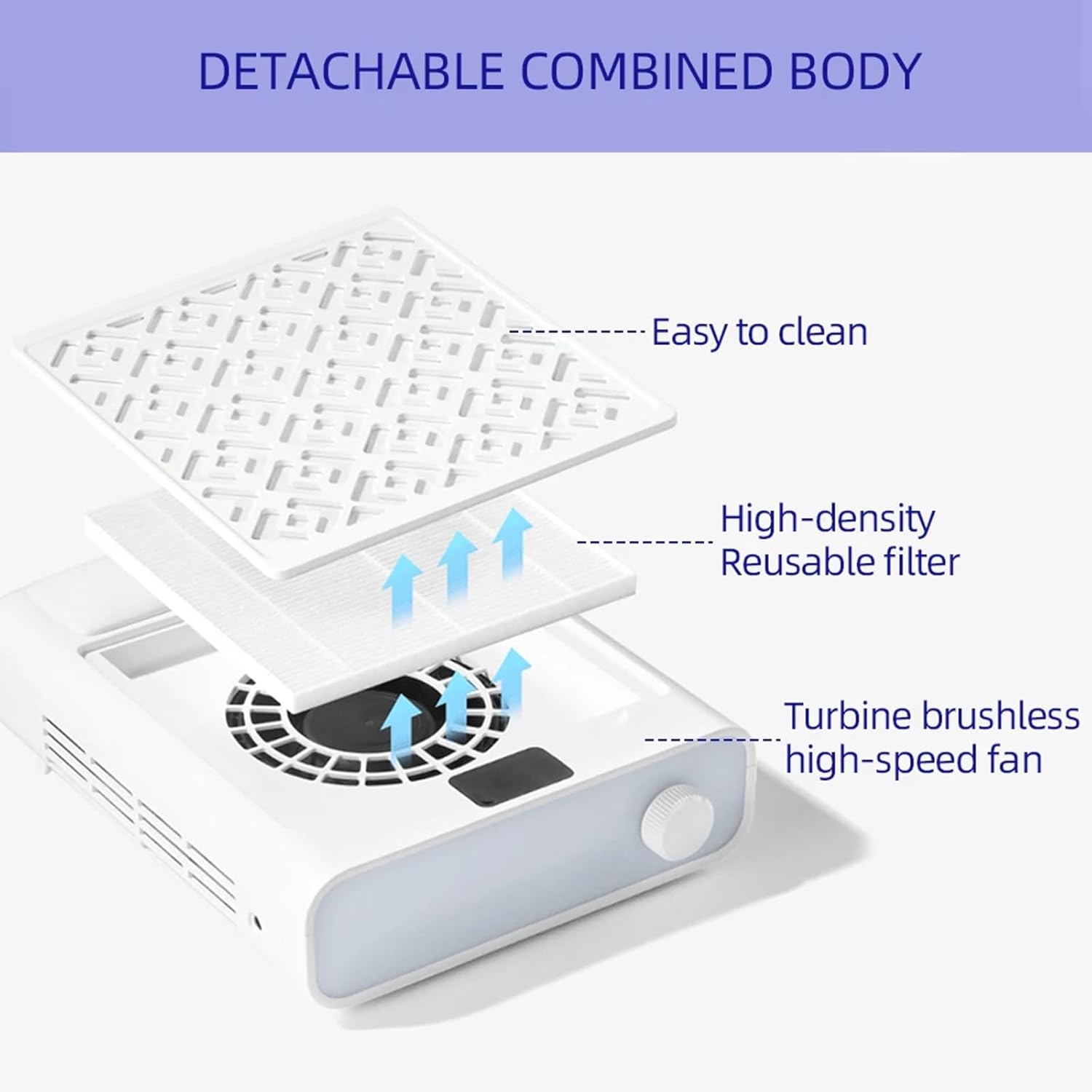 Nail Dust Collector - Brushless Quiet Vacuum Suction Fan Extractor with Hand Pillow 2 Filters 1 Brush, Nail Dust Cleaner Machine for Acrylic Gel Nail Polishing Nail Tech Use