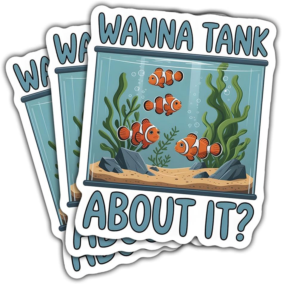 3 Pcs Wanna Tank About It Fish Tank Stickers, Funny Aquarium Vinyl Decals for Laptop, Water Bottle, Notebook, Scrapbook, Car Bumper, Gift for Aquarists, Fish Keepers, Aquarium Lovers, Teens 3 Inches