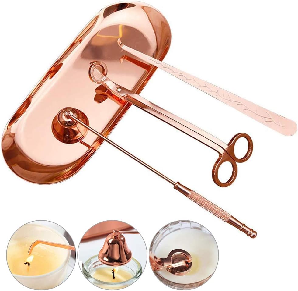 BLIENCE Premium Candle Accessory Set,Candle Wick Trimmer, Candle Wick Dipper, Candle Wick Snuffer, Storage Tray Plate 4pcs Candle Care Tools for Scented Candles Valentine's Day Spa Relaxation 4PCS