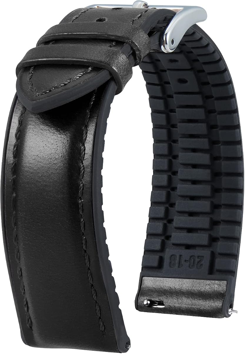 BINLUN Correa de reloj de cuero de 0.551 in, 0.630 in, 0.709 in, 0.748 in, 0.787 in, 0.827 in, 0.866 in, liberación rápida, cuero encerado de aceite premium y silicona transpirable, correa de repuesto híbrida para hombres y mujeres