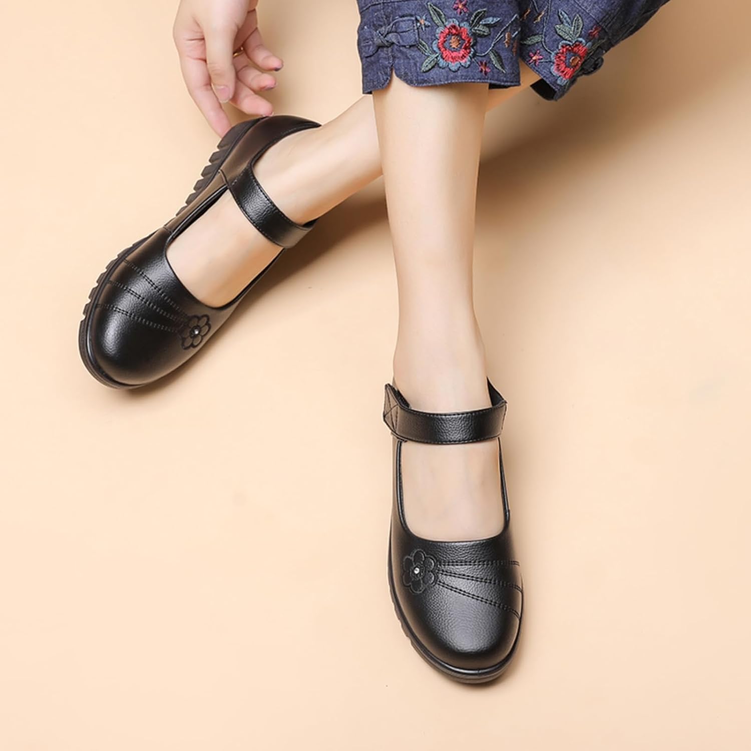 MEMON Women's Mary Jane Flats,Comfort Casual Slip On Loafers,Black Round Toe Low Heel Walking Shoes - Image 6