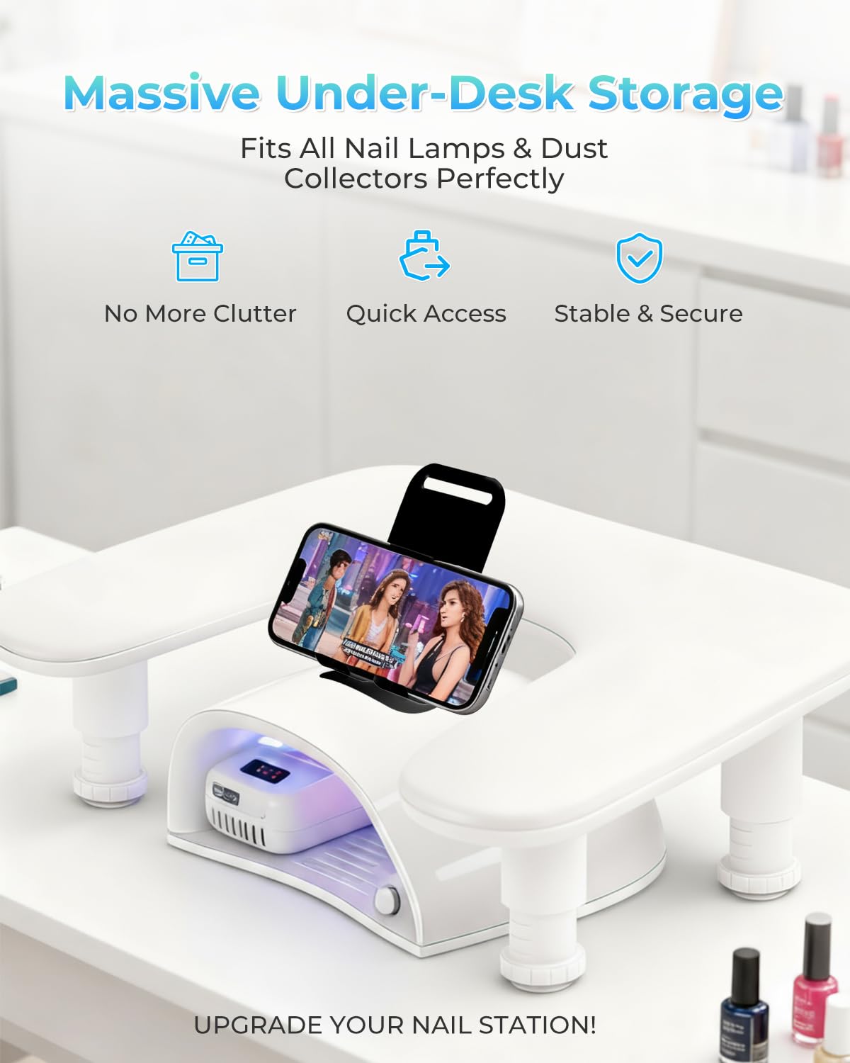 Arm Rest for Nails Tech with Phone Holder,Adjustable Nail Hand Rest for Acrylic Nails,PU Leather-White