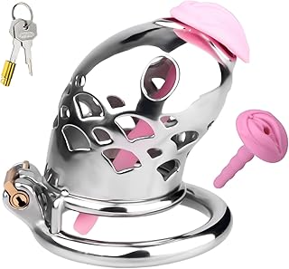 Cage Chastetée en Métal Sex Toýs Homme Cage de Chasteté pour Pénis avec Cathéter en Silicone Ceinture de Chasteté Respirante en Acier Inoxydable pour Immobiliser le Pénis Chastity Cage (Flat,45mm)