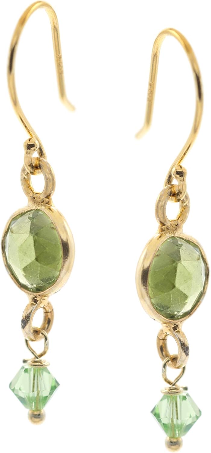 Dainty Bezel Set Faceted Semi-Precious Gemstone and Faceted Bicone Beaded Drop Earrings
