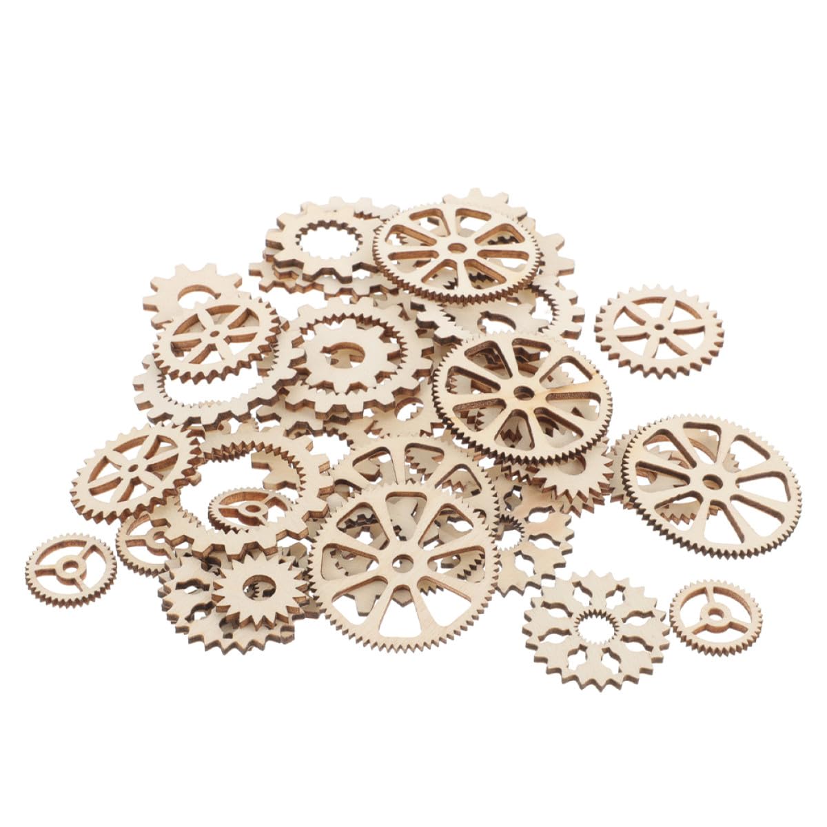 STOBAZA 100Pcs Wooden Gear Cutouts Unfinished Wooden Slice Creative Wood Crafts Educational for Scrapbooking and Home Decor