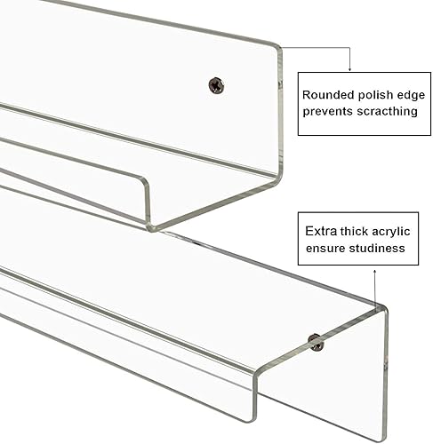 Miniatura 4 de Estantes de pared de acrílico transparente de 15 pulgadas repisa flotante versátil para libros, decoración y almacenamiento, ideal para sala de