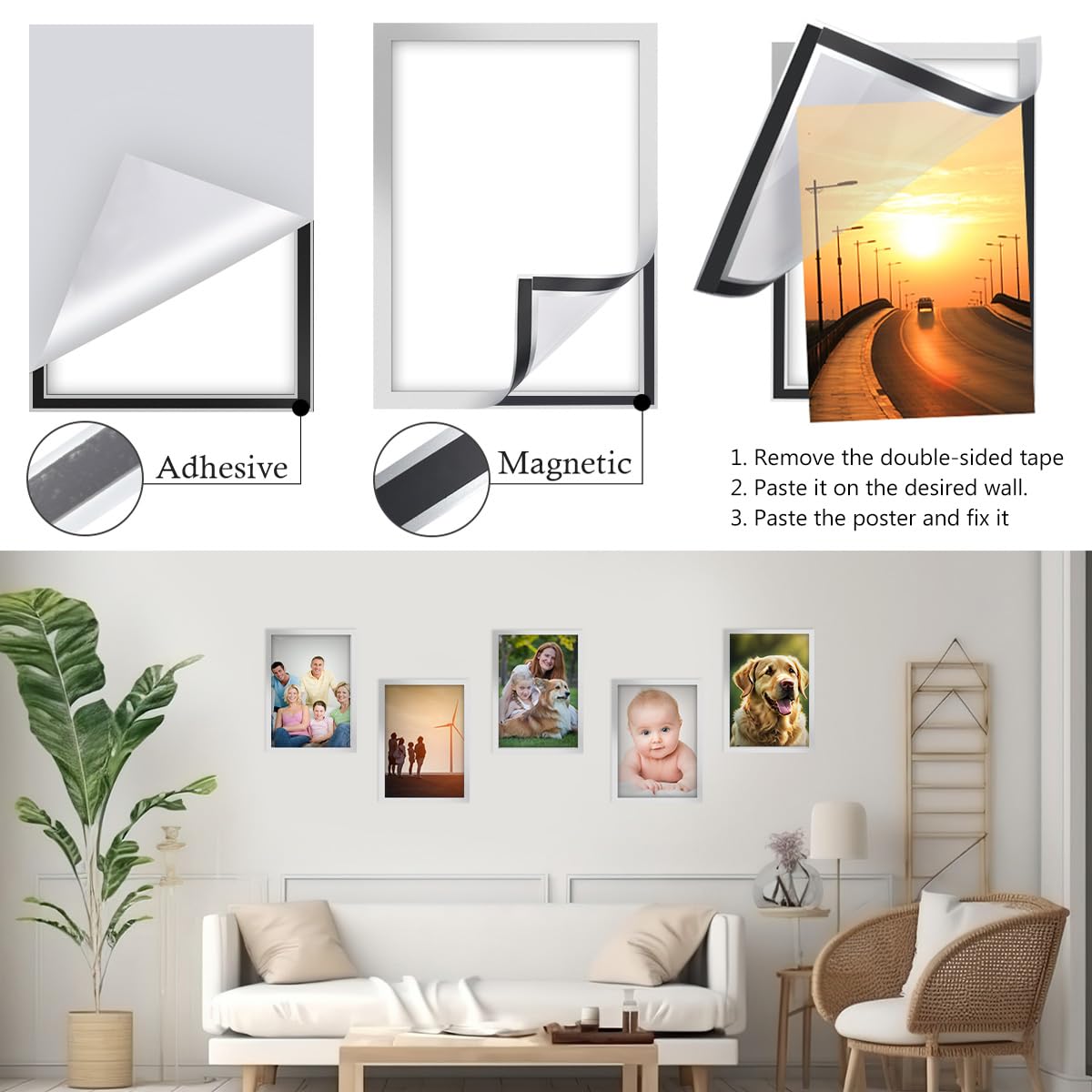 OTYMIOW Cornici Adesive da Parete 10PZ Cornice Adesiva A4 Magnetica Bianca Cornice Espositiva Adesiva Poster Cornice Autoadesiva con Chiusura Magnetica Cornice Magnetica Autoadesiva A4 Ufficio, Scuola