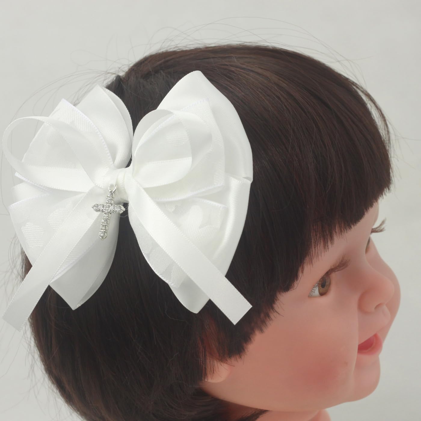 Nihao Baby Off Withe 4.5 Inches Big Baptism Bow for Little Girls