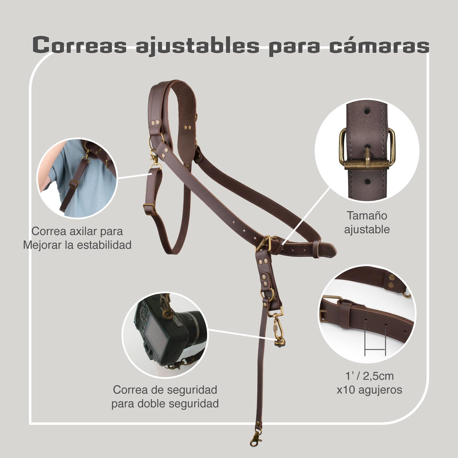 Arnés de Cámara para una Cámara,Correa de cuero Para Cámara | Correa de hombro para un solo arnés de cuero,Correa de cámara para fotógrafos,Correa de cuero para DSLR/SLR