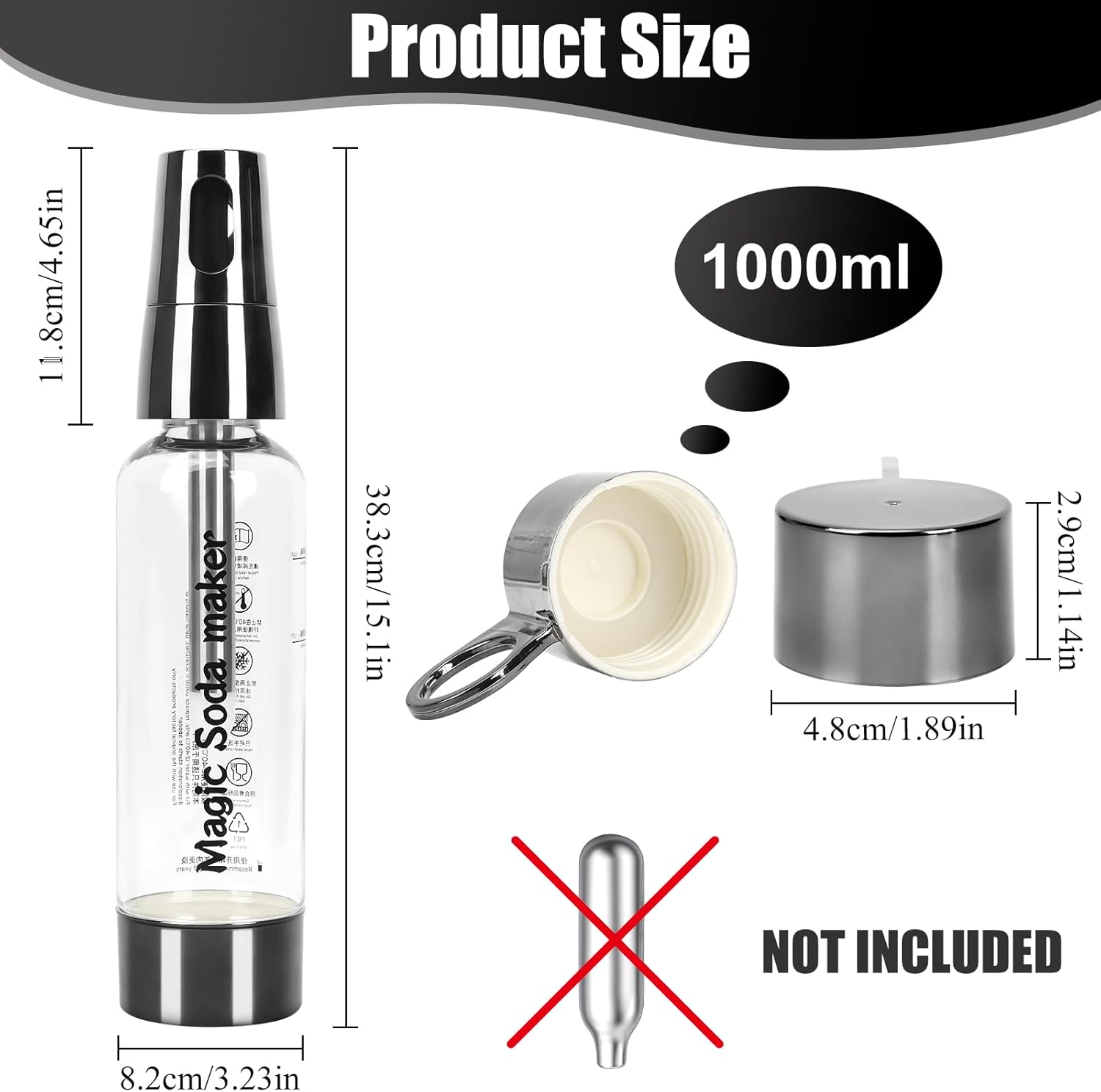 Portable Soda Siphon, 1L Travel Sparkling Water Maker Machine for Home & Outdoor, Carbonated Water Soda Streaming Machine, Soda Maker for Cocktails or Fizzy Drink, 8 gram CO2 Cartridges(Not Included)