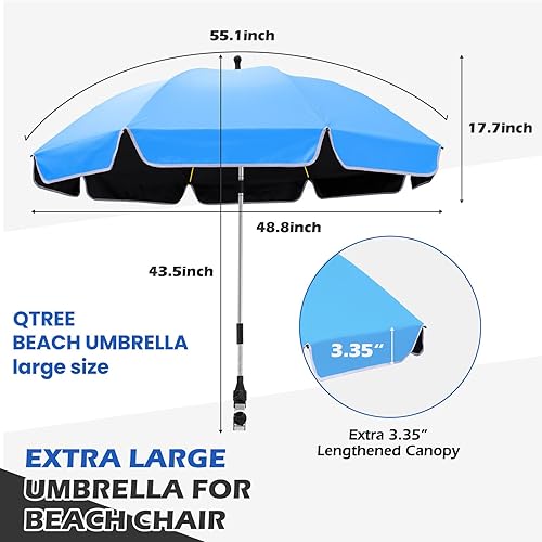 Miniatura 2 de Paraguas de 360 de protección ajustable Cochecito, 48.8" silla de playa sombrilla con abrazadera, alta protección UV. 3 áreas ajustables 180+360