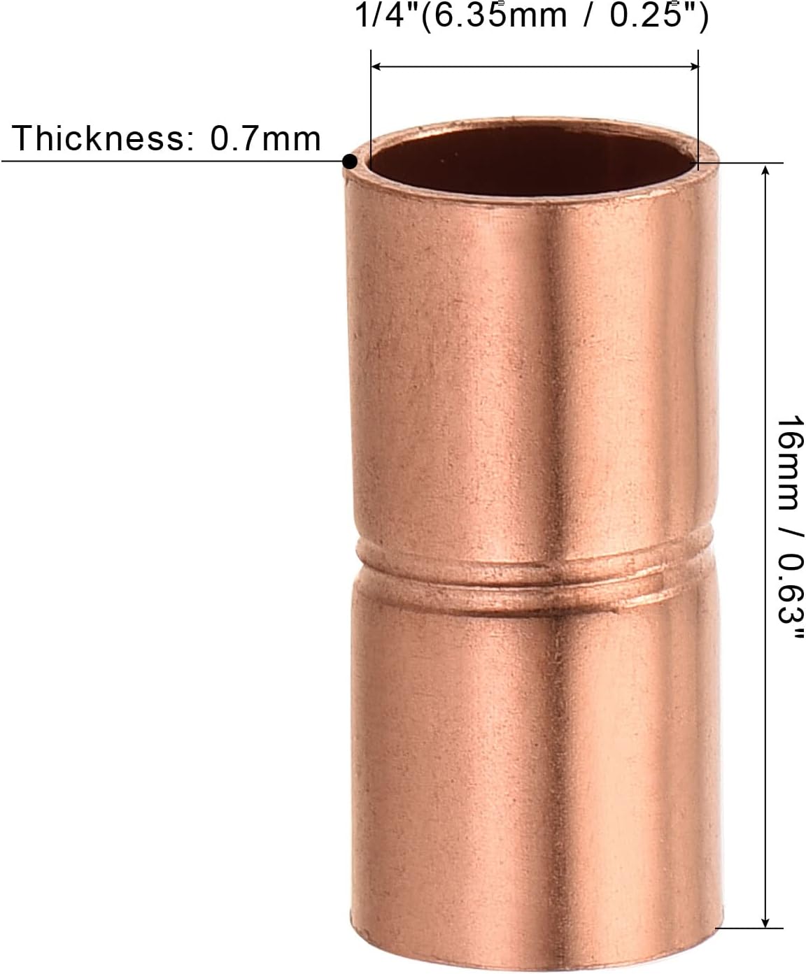 MECCANIXITY Straight Copper Coupling Fittings, 1/4 Inch ID Welding Joint for HVAC Air Conditioner, with Rolled Tube Stop Sweat Ends, Pack of 2