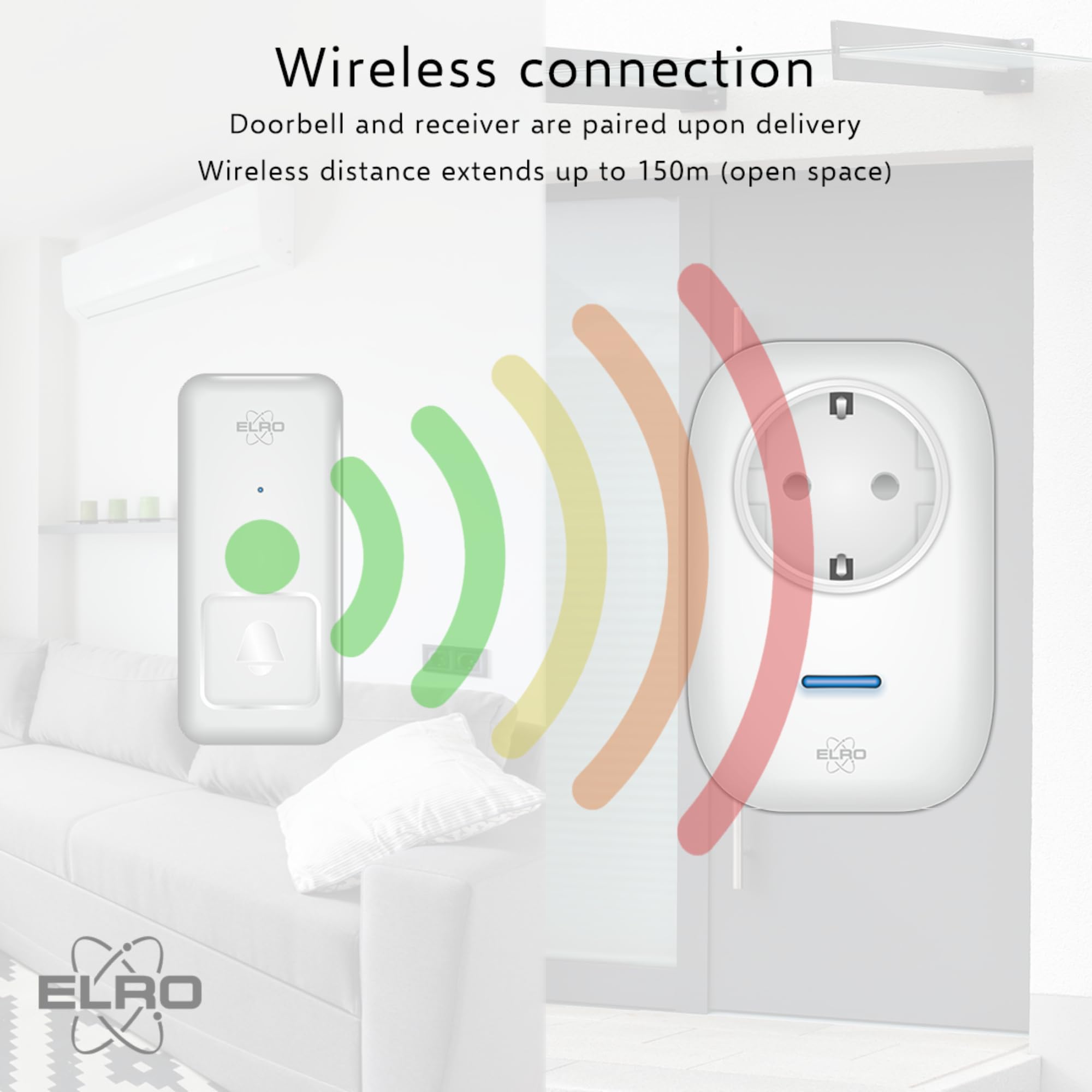 ELRO DB4000 Juego de timbre cinético inalámbrico – Versión para los Países Bajos – con 2 receptores enchufables con toma de corriente – No necesita pilas