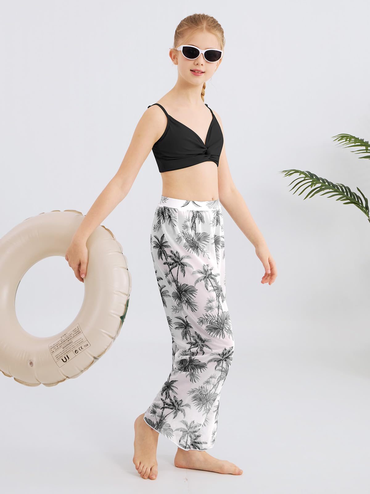 Traje de baño de 3 piezas para niñas, conjunto de bikini entrecruzado, talla 9-16 años