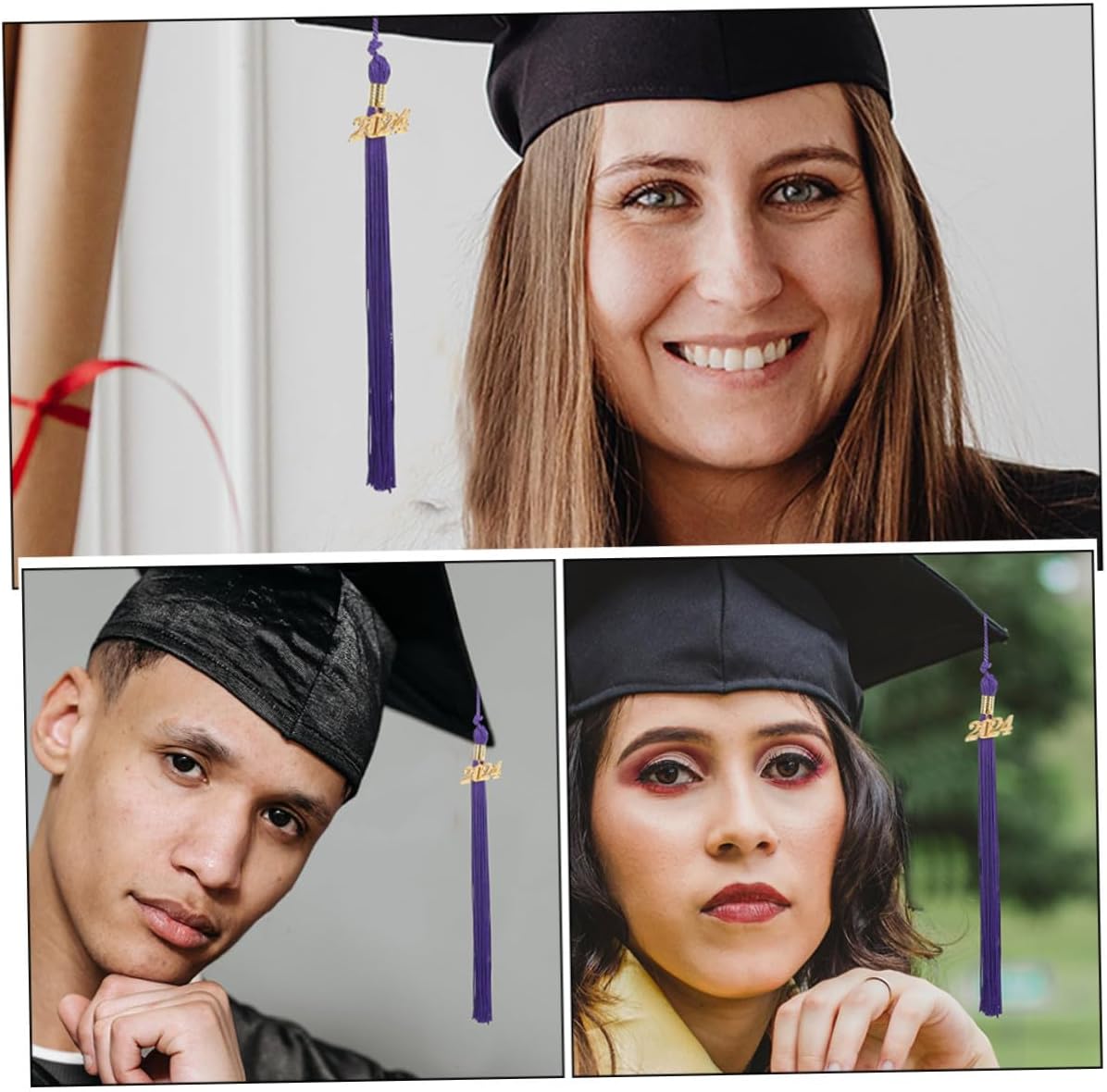 8pcs 2024 Graduation Cap Tassels Purple Academic Tassel Decorations Graduation Hat Accessories for Ceremony Decors