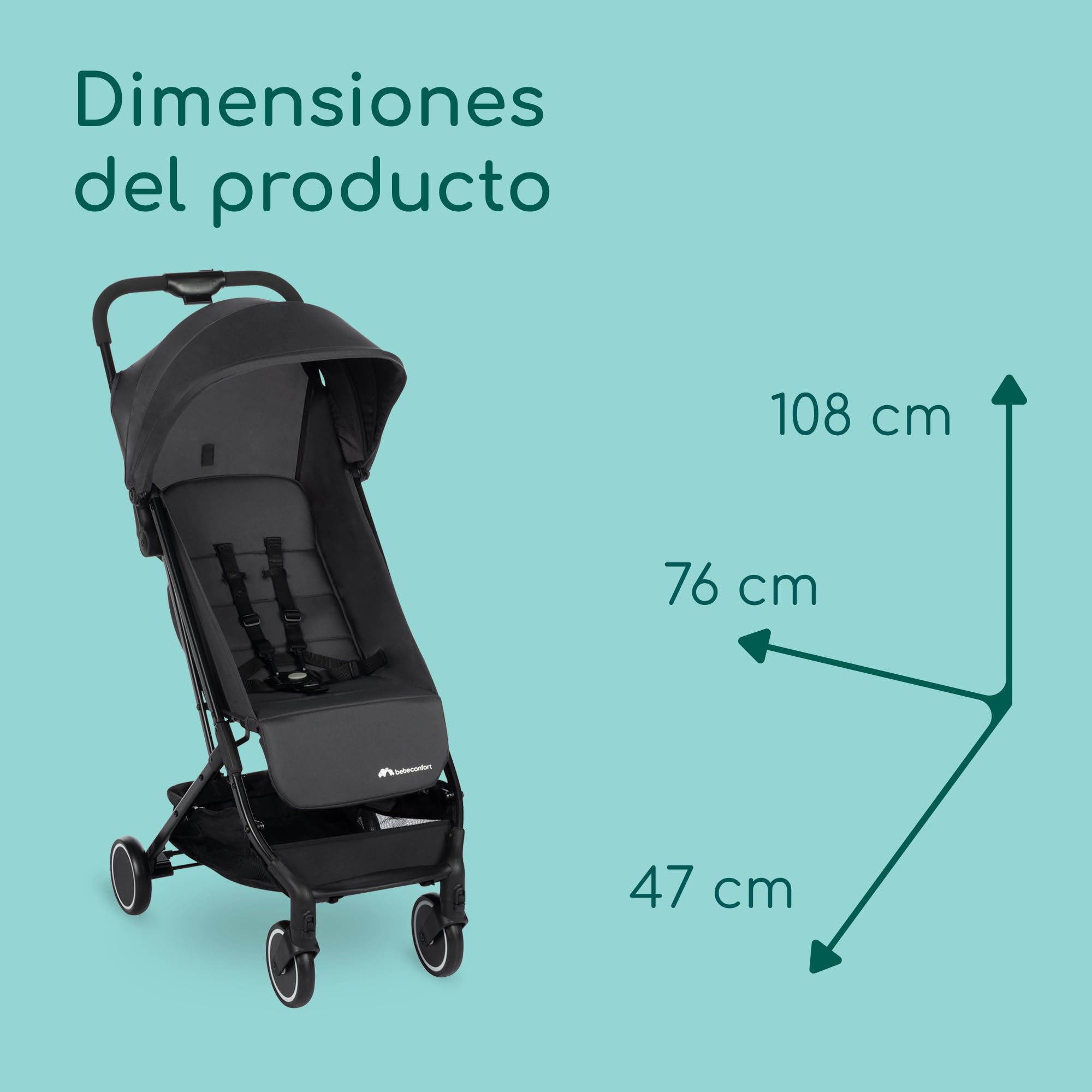 Bebeconfort Soko Silla de paseo ligera y compacta, sólo 5,6 kg, reclinable en posición horizontal para recién nacidos, plegable con una sola mano, para niños de 0 a 15 kg, color Mineral Graphite