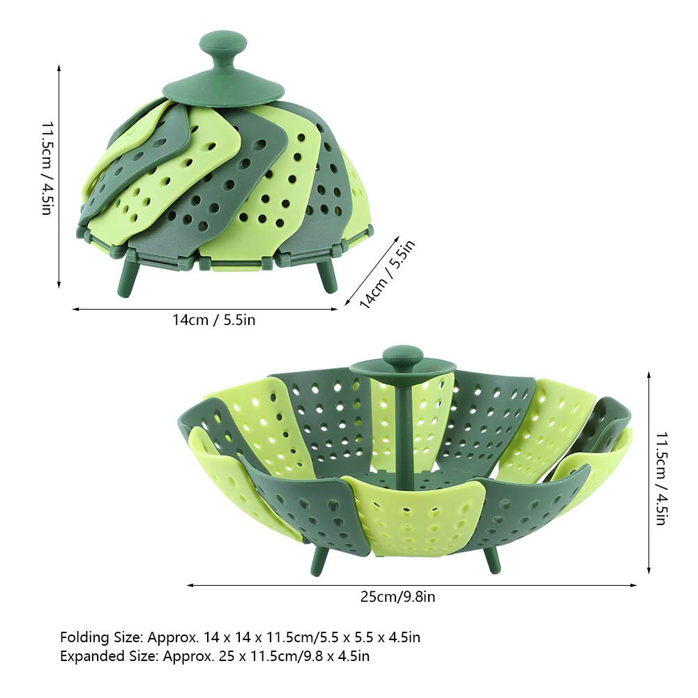 Cestello per cottura a vapore pieghevole 2 pezzi,cestini per cottura a vapore ad alta temperatura, cestini per cottura a vapore per verdure regolabili per frutta vegetale, verde, Cestello per co