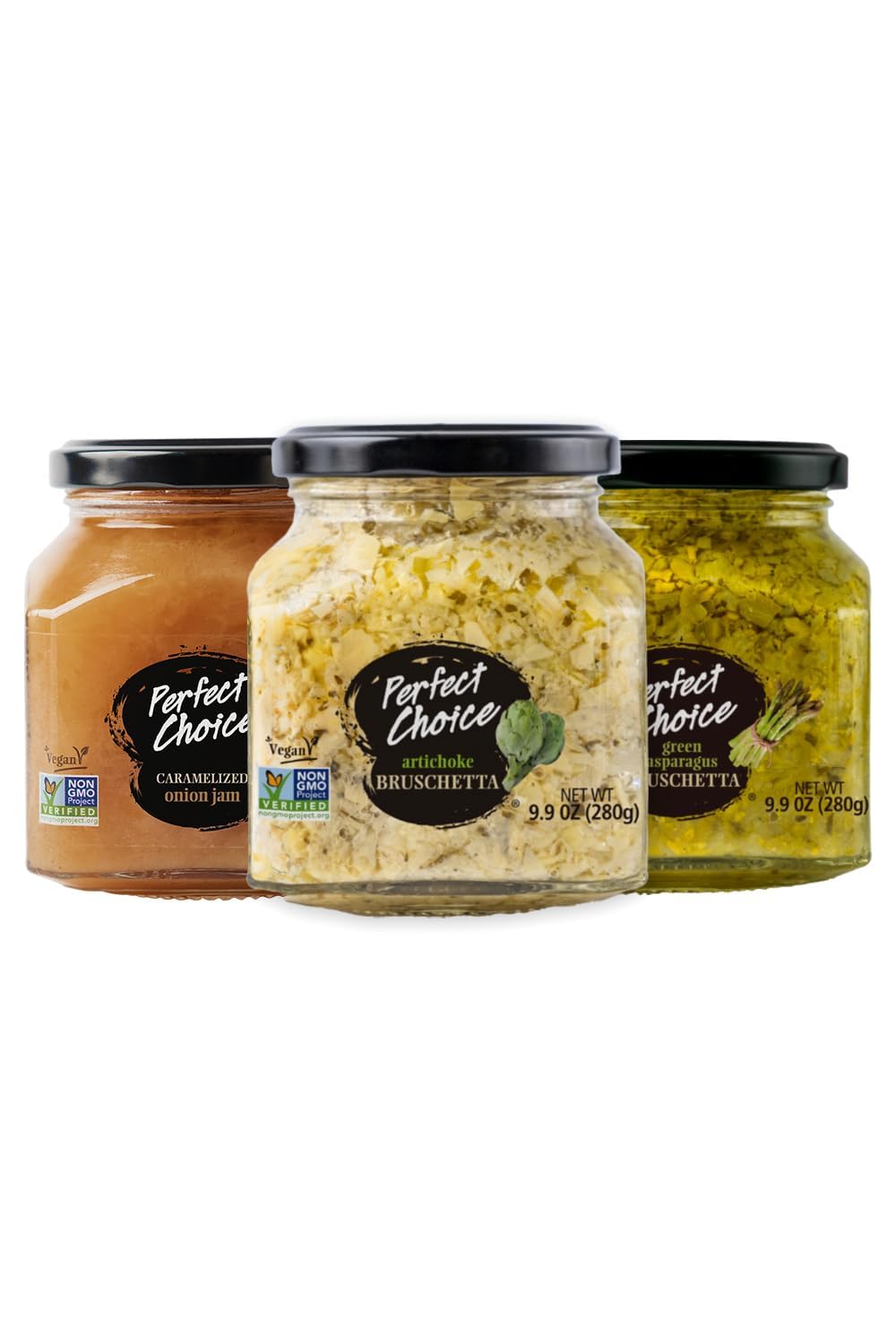 Perfect Choice Variety Pack with Delicious Artichoke Bruschetta, Green Asparagus Bruschetta & Caramelized Onion - Ready-to-eat Spread Ideal for Burgers, Sandwiches, Meats And More - Pack of 3