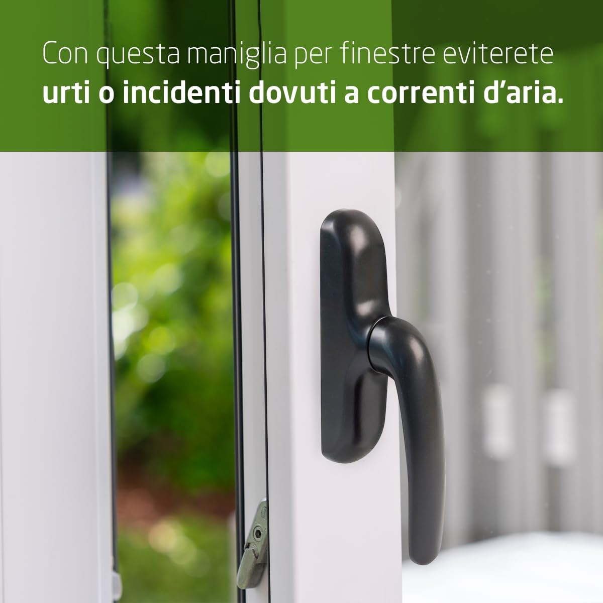 Amig - Maniglia per finestra - Serratura oscillante - Alluminio e PVC - Colore Nero - Avvitato nascosto - Dimensioni: 180 x 35 mm - Altezza: 64 mm - Senza quadrato