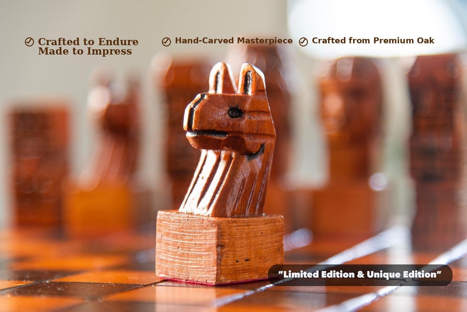 Hand Carved Luxury Chess Set Premium Oak Wood Board Decorative Artisan Pieces Set Gift Fancy Chess Set, Collectors Themed House Wooden Chess Decoration Unique Chess Sets Adults Handcrafted Designer