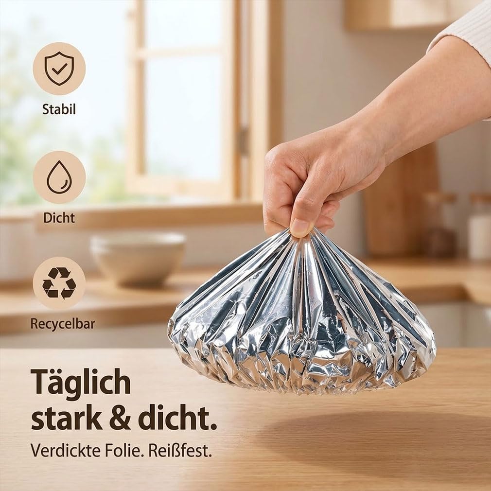 Alufolie Isolierhaube mit Gummiband 50/100/200 Stück Abdeckhaube,Alufolie Isolierhaube für Schüsseln. elastischem runden Gummizug zur Speisenabdeckung. (50Stück)